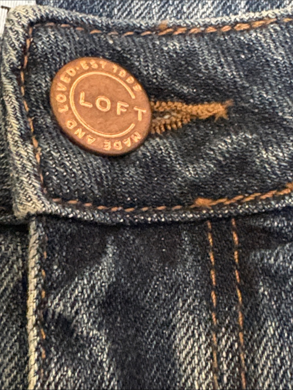 LOFT Medium Blue Denim Skirt with Frayed Hem - Picture 11 of 14